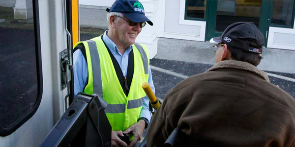 GMT bus driver talking with passenger