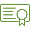 Green outline of certificate with ribbon