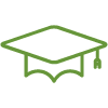 Green outline of graduation cap with tassle