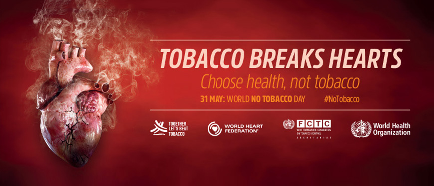 Diseased Heart with Tobacco Breaks Heart World No Tobacco Day campaign information