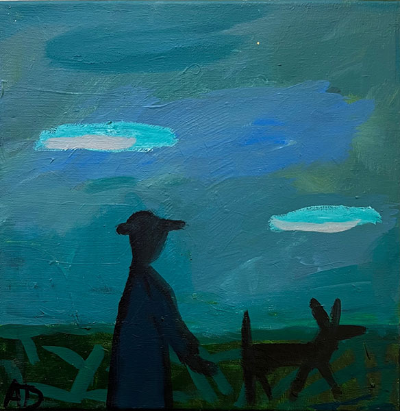 Dog Walker acrylic painting by Anne Davis