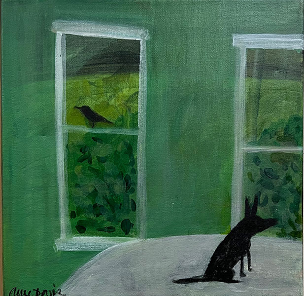 Dog by Windows acrylic painting by Anne Davis