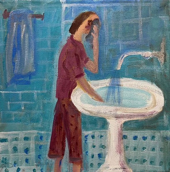 Woman washing face acrylic painting by Anne Davis