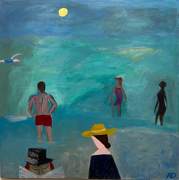 People by the sea shore acrylic painting by Anne Davis