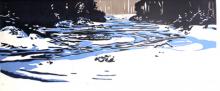 Wood Block Relief Print by Janet Cathey of Ice on the Third Branch River
